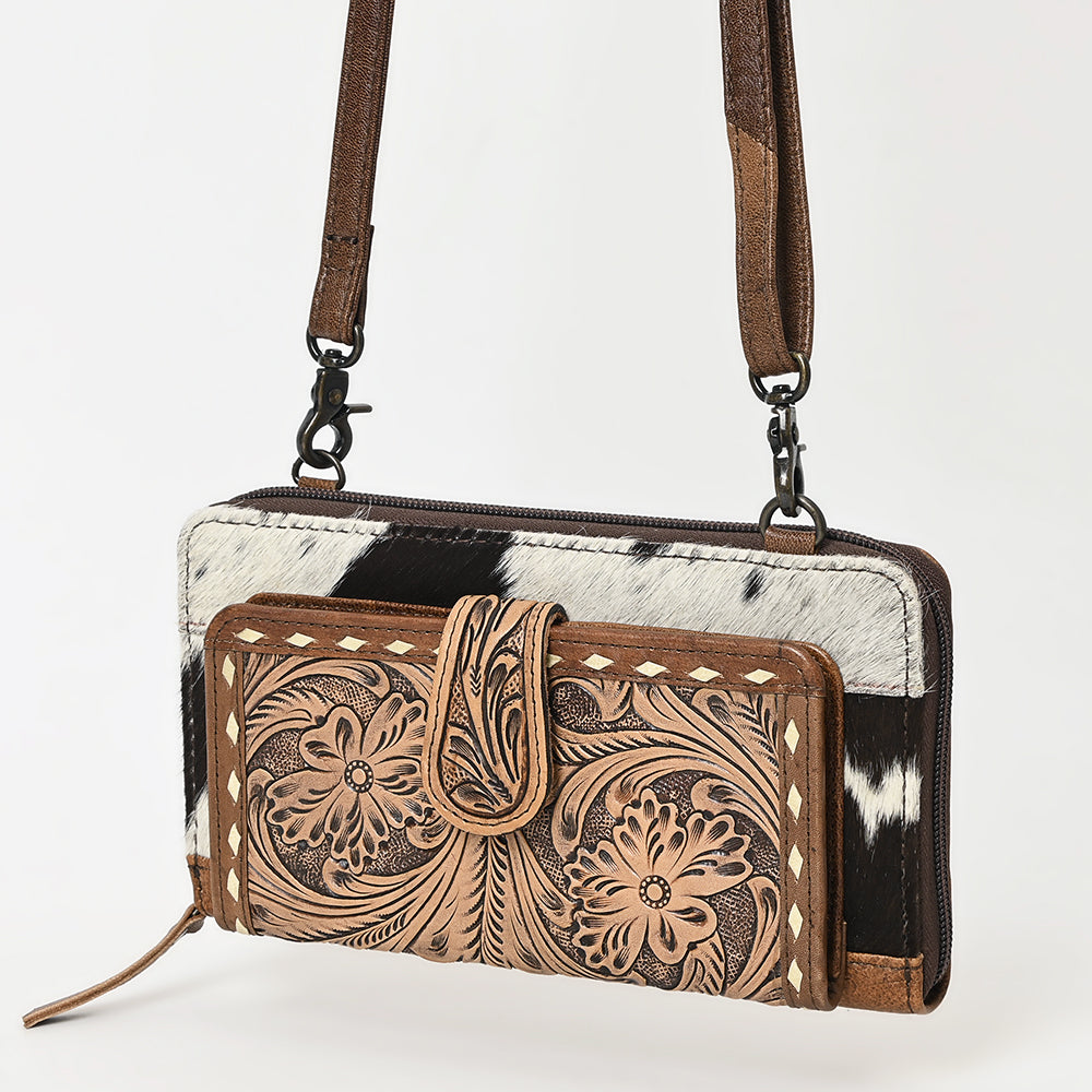 ADBG1288 Hand-Tooled Western Leather Crossbody Wallet - Genuine Cowhide Bag by American Darling