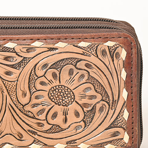 American Darling Hand-Tooled Leather Western Wristlet Bag - Genuine Floral Carved Wallet