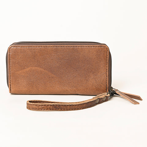 American Darling Hand-Tooled Leather Western Wristlet Bag - Genuine Floral Carved Wallet