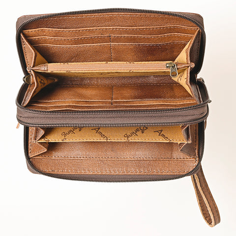 American Darling Hand-Tooled Leather Western Wristlet Bag - Genuine Floral Carved Wallet