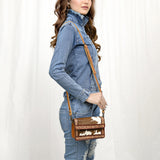 ADBG1292 Cowhide & Hand Tooled Leather Crossbody Bag - Western Hair-On Hide with Tooled Trim