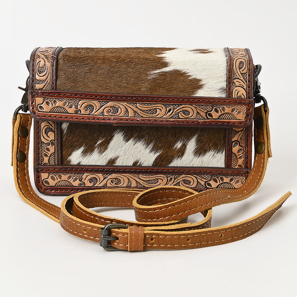 American Darling Handcrafted Western Leather Crossbody Bag with Hair-On Cowhide & Tooled Details