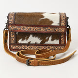 ADBG1292 Cowhide & Hand Tooled Leather Crossbody Bag - Western Hair-On Hide with Tooled Trim