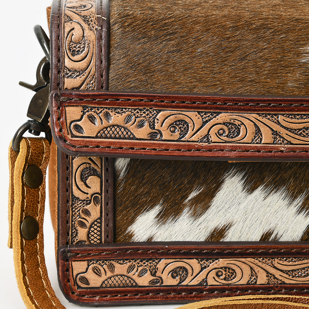 American Darling Handcrafted Western Leather Crossbody Bag with Hair-On Cowhide & Tooled Details