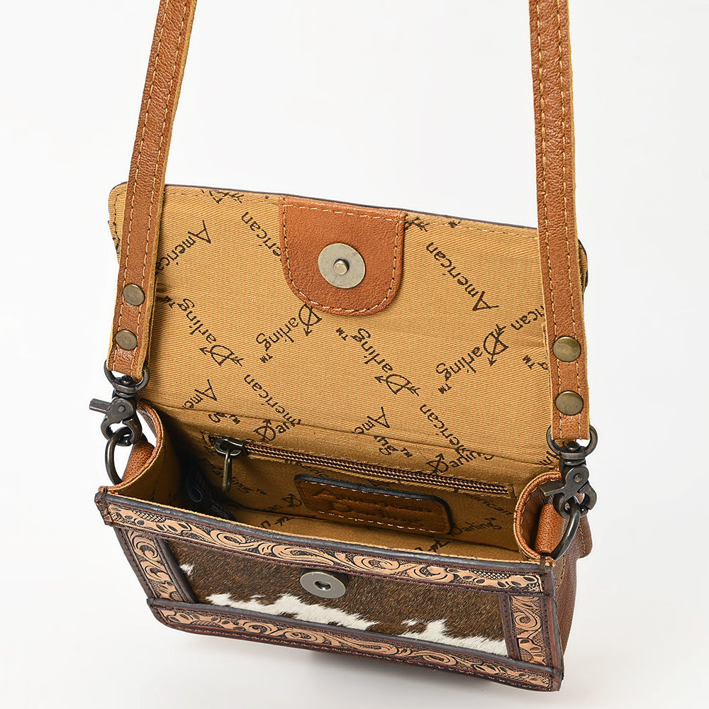 American Darling Handcrafted Western Leather Crossbody Bag with Hair-On Cowhide & Tooled Details