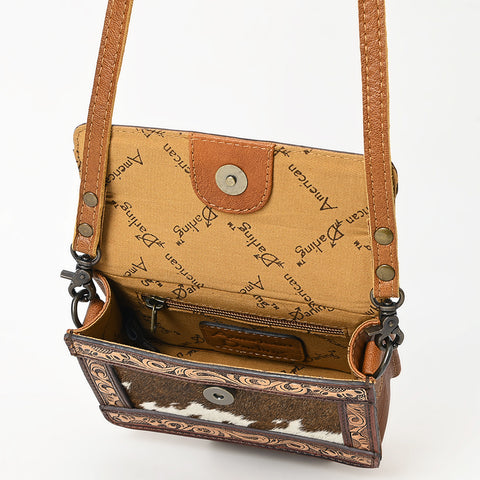 ADBG1292 American Darling Handcrafted Western Leather Crossbody Bag with Hair-On Cowhide & Tooled Details