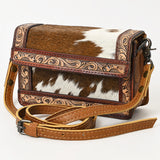 ADBG1292 Cowhide & Hand Tooled Leather Crossbody Bag - Western Hair-On Hide with Tooled Trim