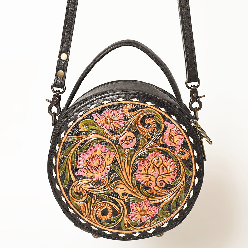 American Darling Western Tooled Leather Canteen Bag Floral Carved Inlay