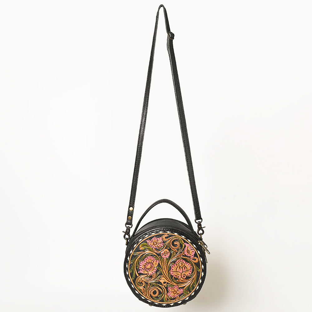 American Darling Western Tooled Leather Canteen Bag Floral Carved Inlay