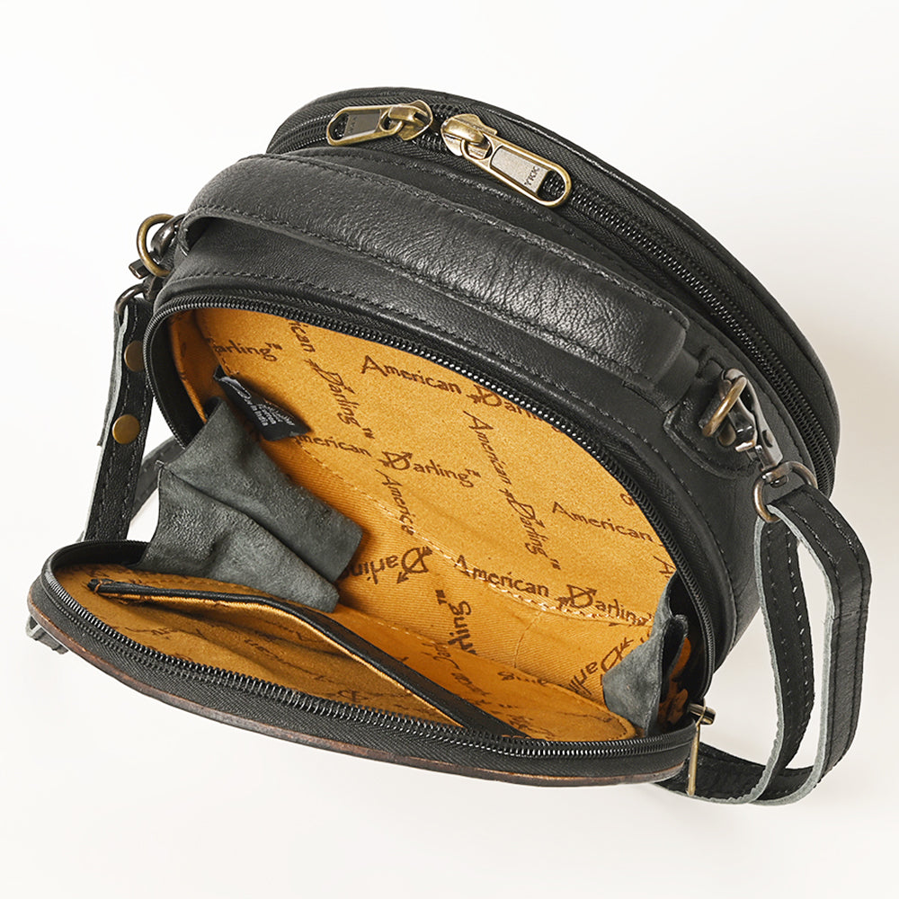 American Darling Western Tooled Leather Canteen Bag Floral Carved Inlay