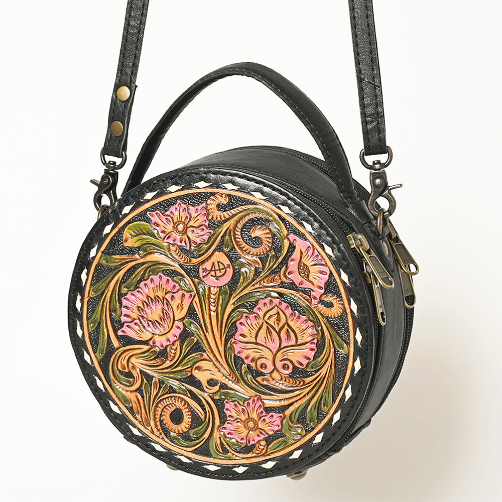 American Darling Western Tooled Leather Canteen Bag Floral Carved Inlay