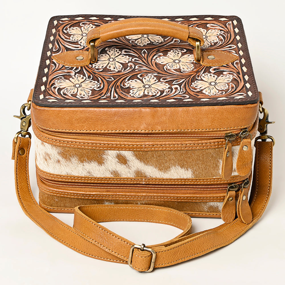 ADBGA454 American Darling Double-Layer Tooled Leather Cowhide Jewelry Case Western Vanity Organizer