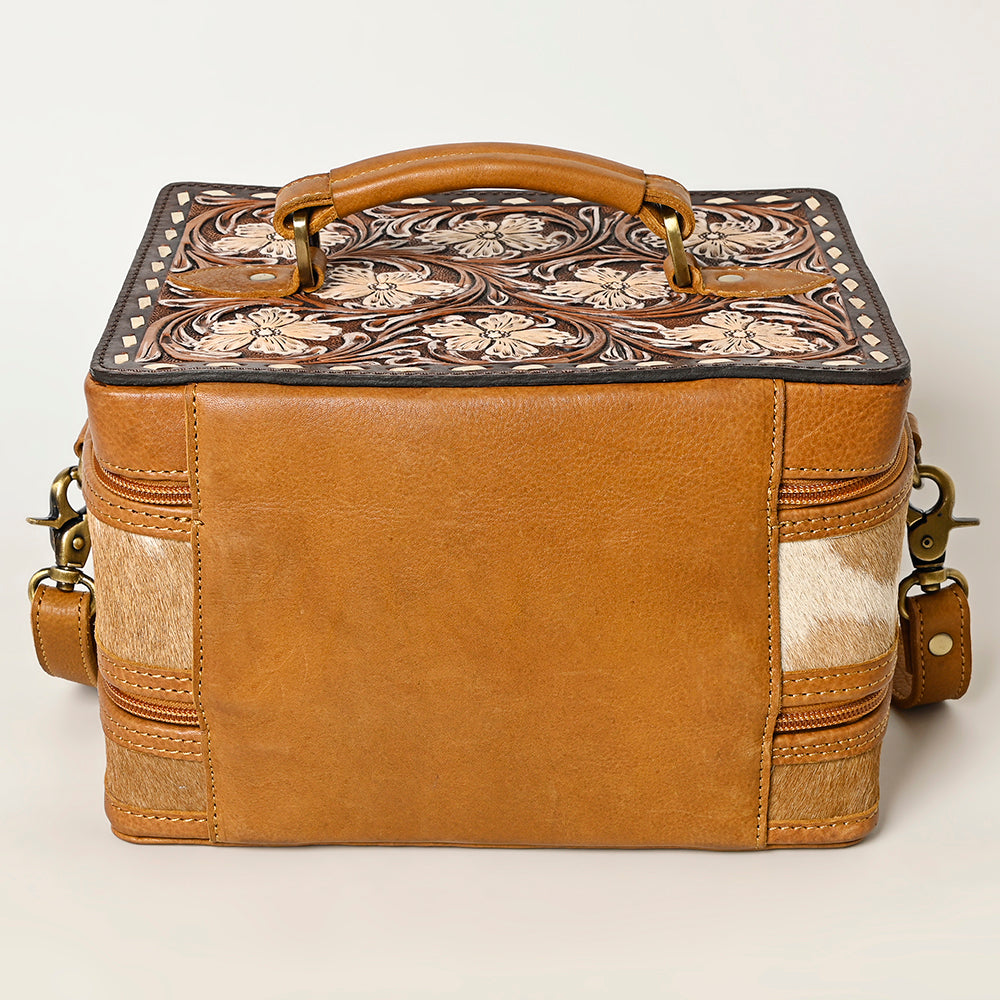 ADBGA454 American Darling Double-Layer Tooled Leather Cowhide Jewelry Case Western Vanity Organizer