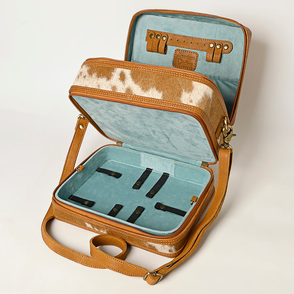 ADBGA454 American Darling Double-Layer Tooled Leather Cowhide Jewelry Case Western Vanity Organizer