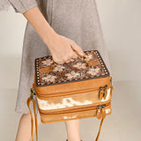 ADBGA454 American Darling Double-Layer Tooled Leather Cowhide Jewelry Case Western Vanity Organizer