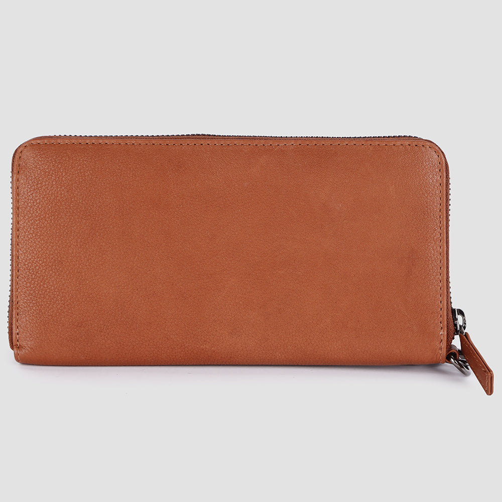 ADBGM394 Saddle Brown Zip-Around Leather Wallet Wristlet - American Darling