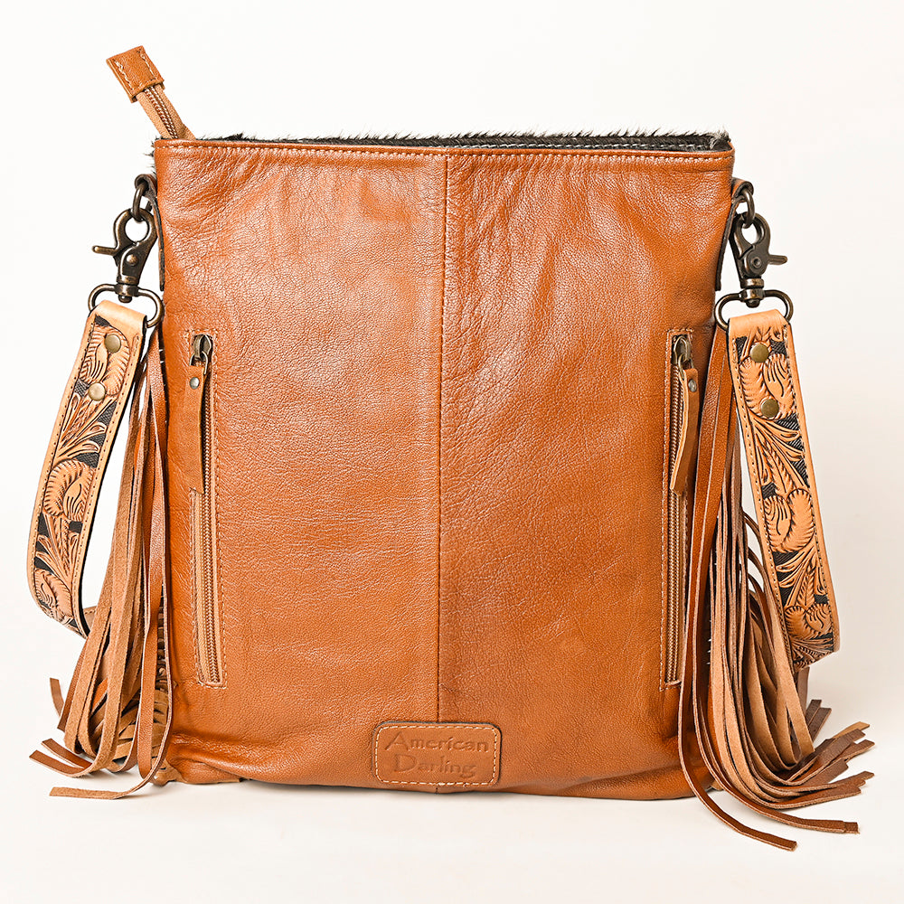 ADBG1299 Black Hair-On Cowhide Leather -Cactus with Tooled Western Messenger Bag - American Darling June Edition