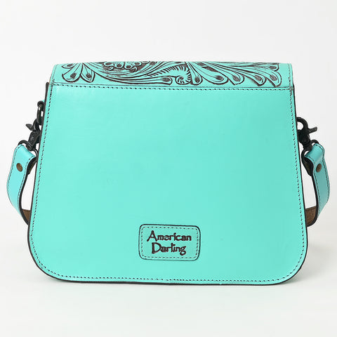 ADBGZ780 Natural Tooled Leather Crossbody Bag - Western Floral Flap Shoulder Purse