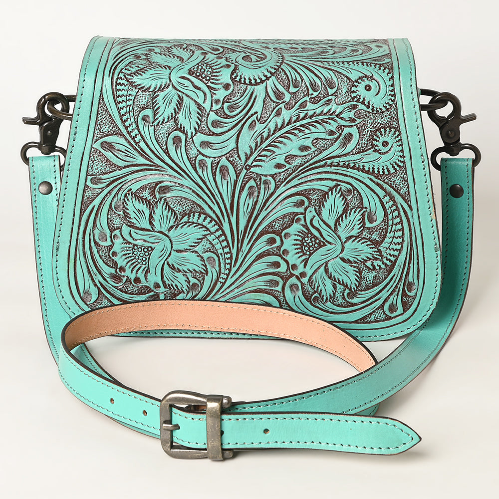 ADBGZ781 Turquoise Tooled Leather Crossbody Bag - Floral