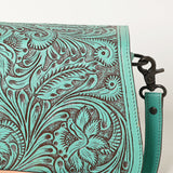 ADBGZ781 Turquoise Tooled Leather Crossbody Bag - Floral Handcrafted Western Purse