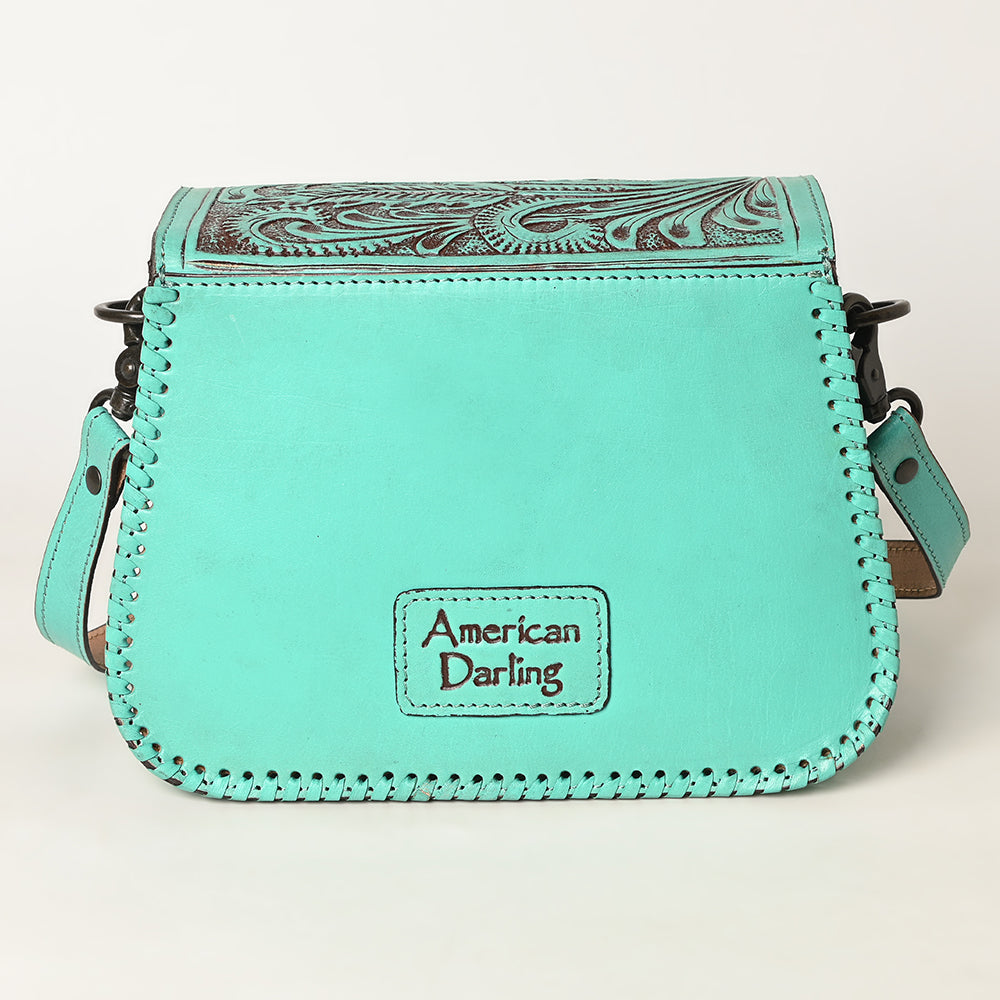 ADBGZ781 Turquoise Tooled Leather Crossbody Bag - Floral Handcrafted Western Purse