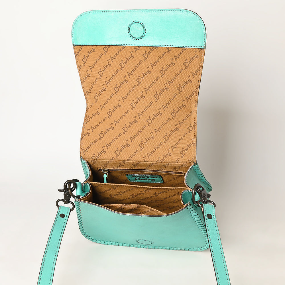 ADBGZ781 Turquoise Tooled Leather Crossbody Bag - Floral Handcrafted Western Purse