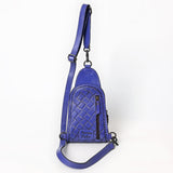 ADBG1542 Hand-Tooled Leather Sling Backpack - Western Crossbody Daypack