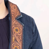 LC-ADBZ021 Genuine leather Women Denim Blazer dress jacket