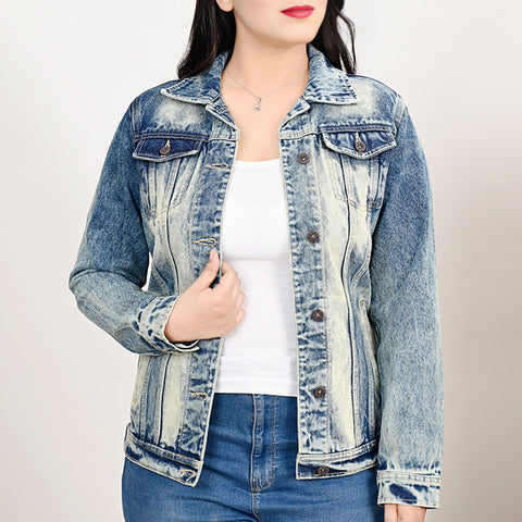 LC-ADJKT024 Tooled Leather Sunflower Fringe Denim Jacket - Western Chic