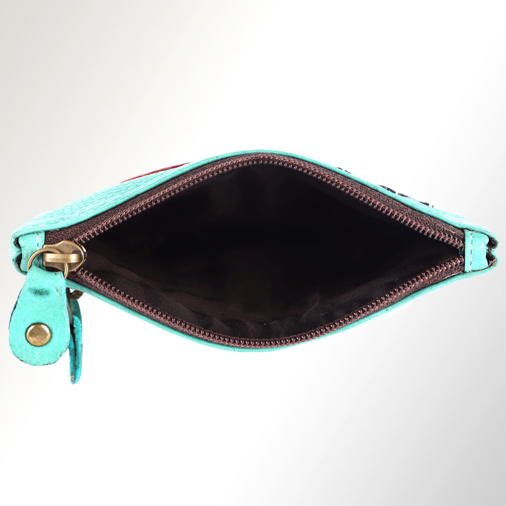 ADBGM359 Hair-On Cowhide Coin Purse with Desert Scene Applique - Handmade Western Cactus Zip Pouch