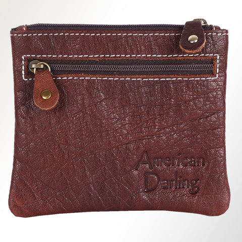 ADBGM359 Hair-On Cowhide Coin Purse with Desert Scene Applique - Handmade Western Cactus Zip Pouch