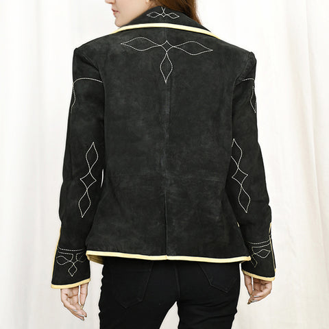 American Darling Western Black Suede Leather Blazer with Piping & Arrow Trim
