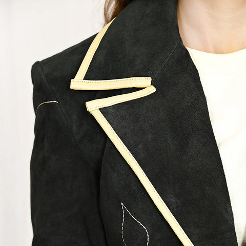 American Darling Western Black Suede Leather Blazer with Piping & Arrow Trim