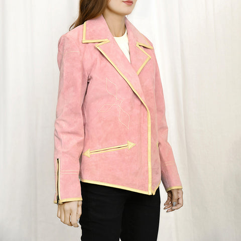 American Darling Pink Suede Leather Western Blazer with Piping