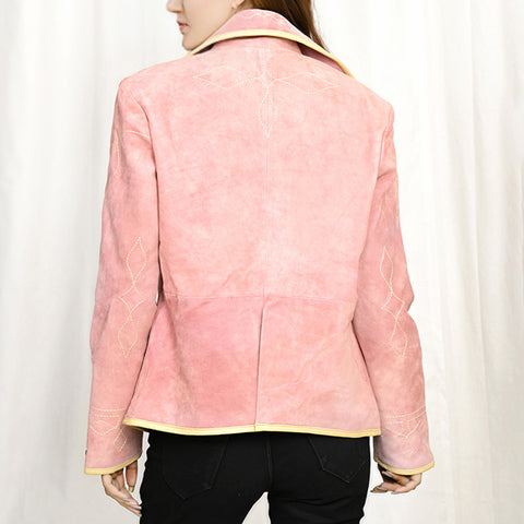 American Darling Pink Suede Leather Western Blazer with Piping