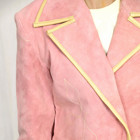 American Darling Pink Suede Leather Western Blazer with Piping