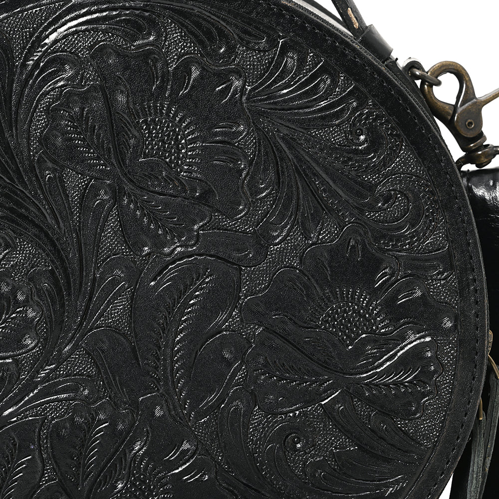 American Darling Western Leather Canteen Bag with Hand-Tooled Floral Detailing
