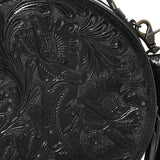 ADBG1300 Hand Tooled Leather Round Floral Canteen Bag with Handle