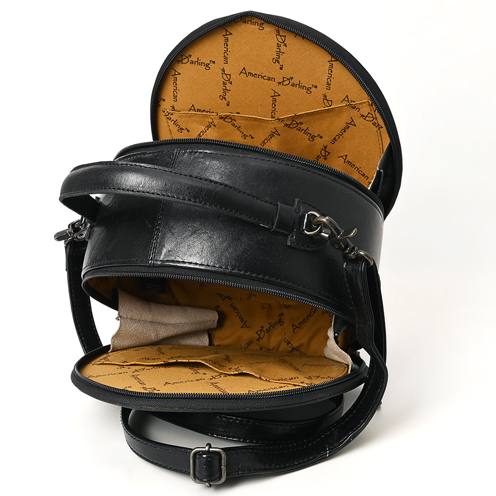 American Darling Western Leather Canteen Bag with Hand-Tooled Floral Detailing