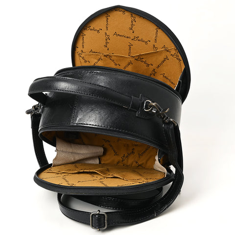 American Darling Western Leather Canteen Bag with Hand-Tooled Floral Detailing