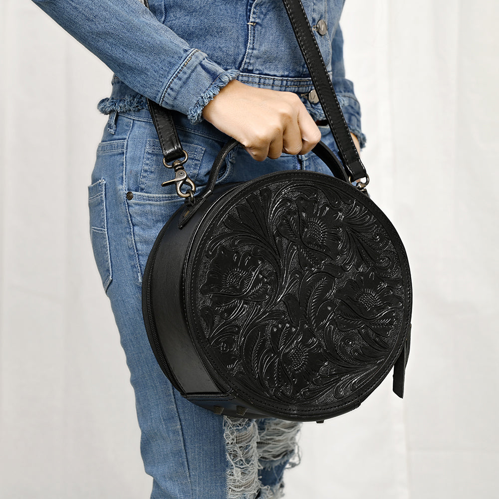 American Darling Western Leather Canteen Bag with Hand-Tooled Floral Detailing