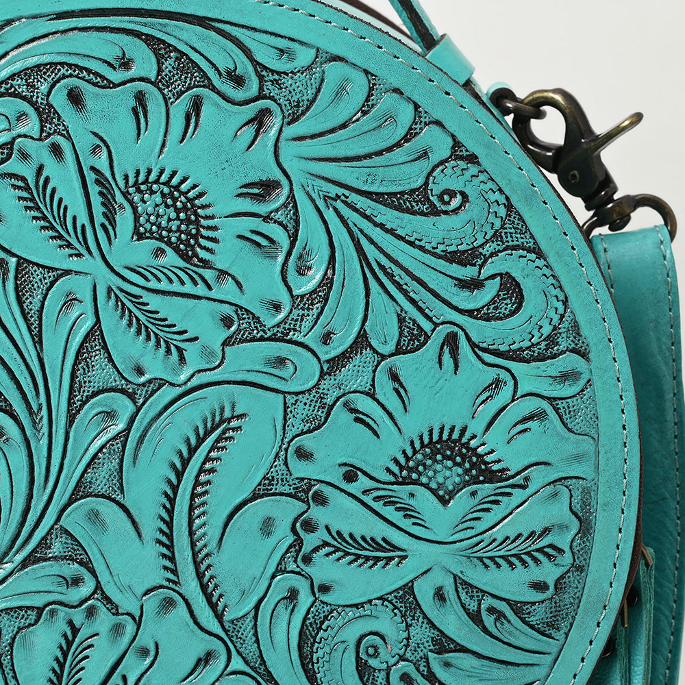 American Darling Western Leather Canteen Bag with Hand-Tooled Floral Detailing