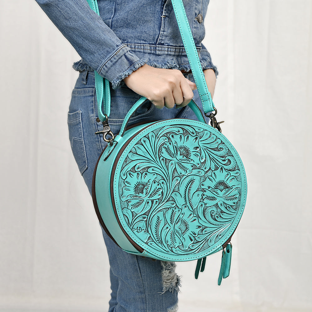 American Darling Western Leather Canteen Bag with Hand-Tooled Floral Detailing