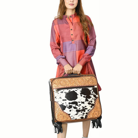 American Darling Hair-On Cowhide Western Trolley Bag - Genuine Leather Hand-Tooled Luggage