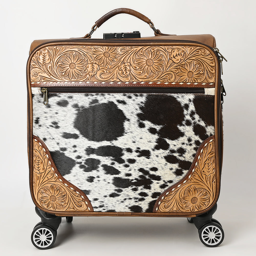 ADBG1296 Western Cowhide Leather Rolling Travel Case - Hand Tooled Luggage by American Darling