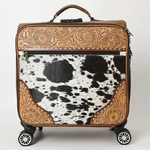 American Darling Hair-On Cowhide Western Trolley Bag - Genuine Leather Hand-Tooled Luggage