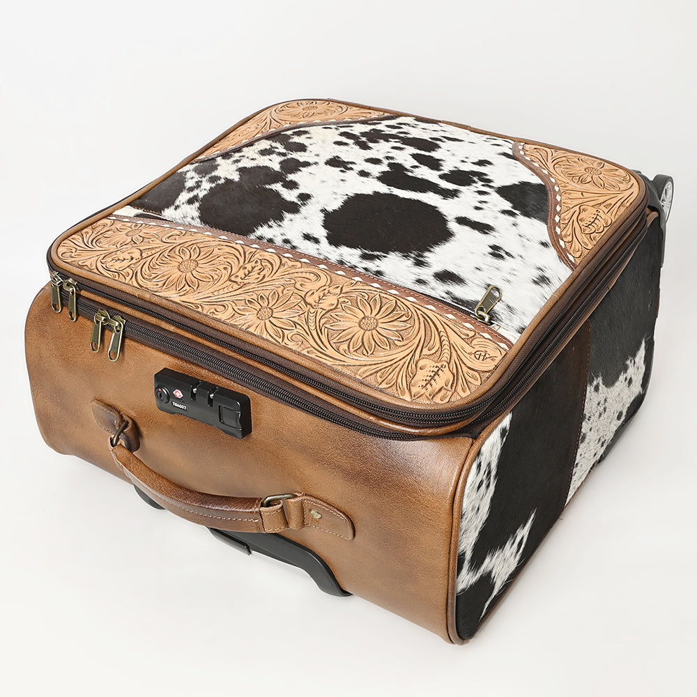 ADBG1296 Western Cowhide Leather Rolling Travel Case - Hand Tooled Luggage by American Darling