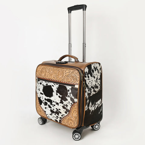 American Darling Hair-On Cowhide Western Trolley Bag - Genuine Leather Hand-Tooled Luggage