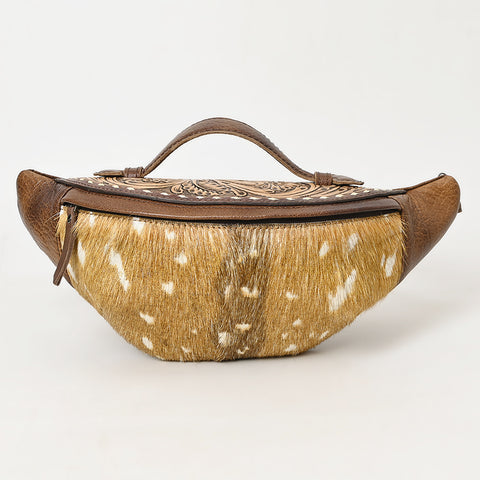 American Darling Hair On Cowhide Fanny Bag -Hand-Tooled Leather Belt Bag