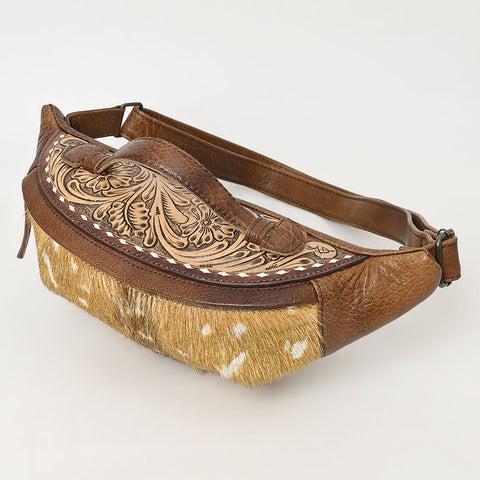 American Darling Hair On Cowhide Fanny Bag -Hand-Tooled Leather Belt Bag